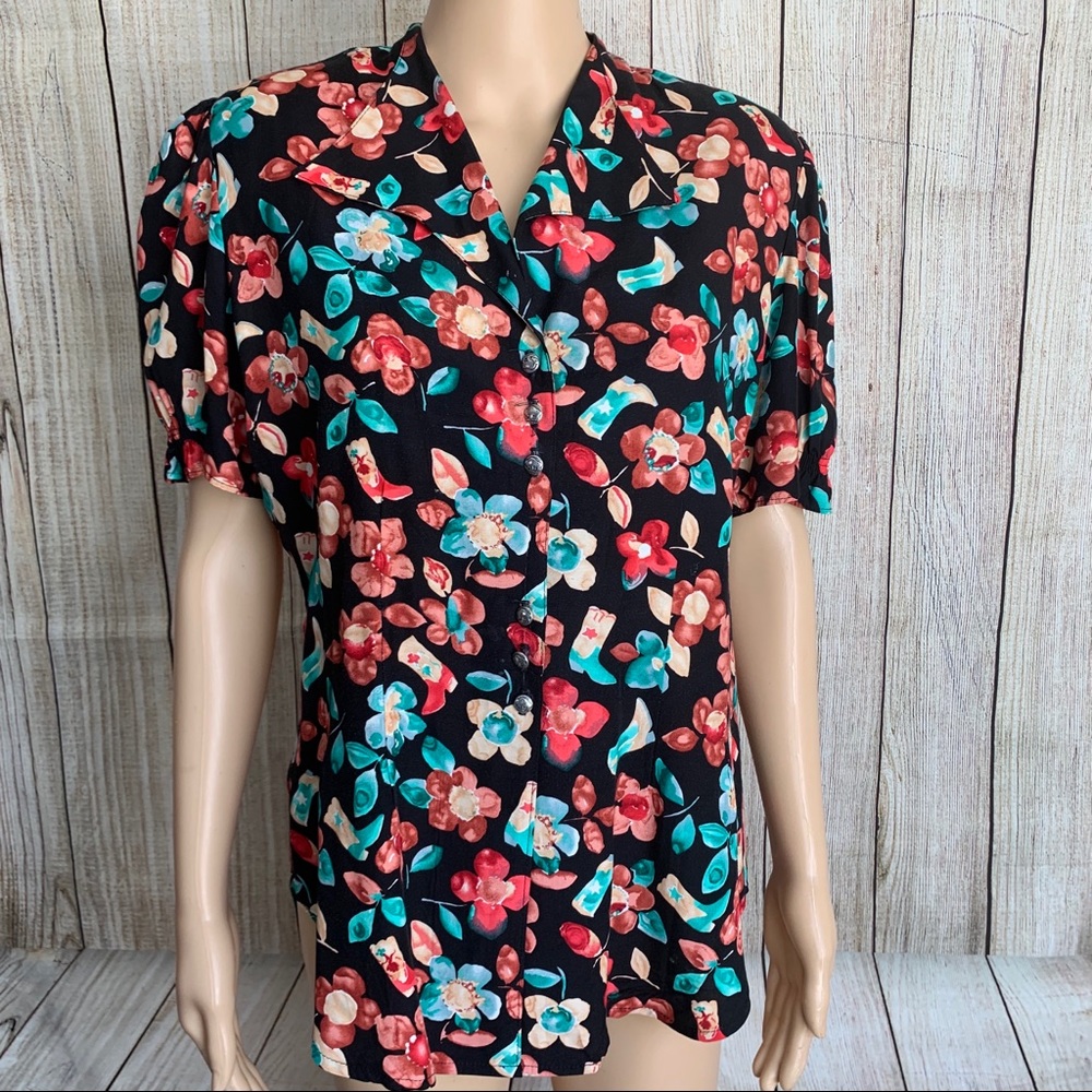 DESERT WEST Western Boots Print floral shirt VTG